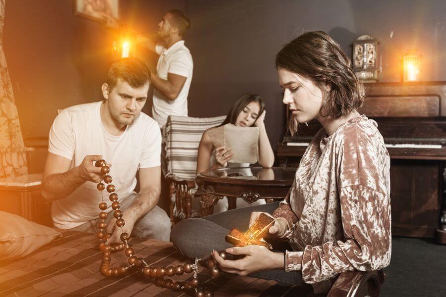 Group solving puzzles inside a Birmingham escape room