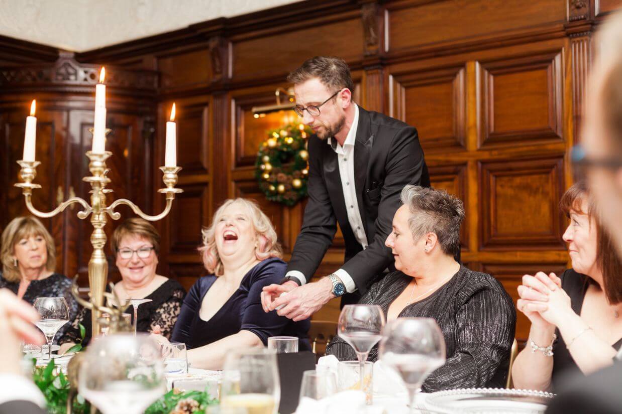 Corporate event magician — close-up magic reactions