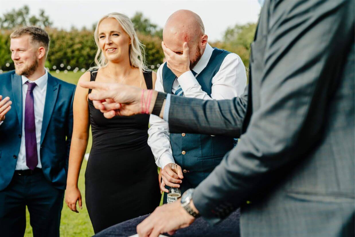 Close-Up Chris performing for wedding guests