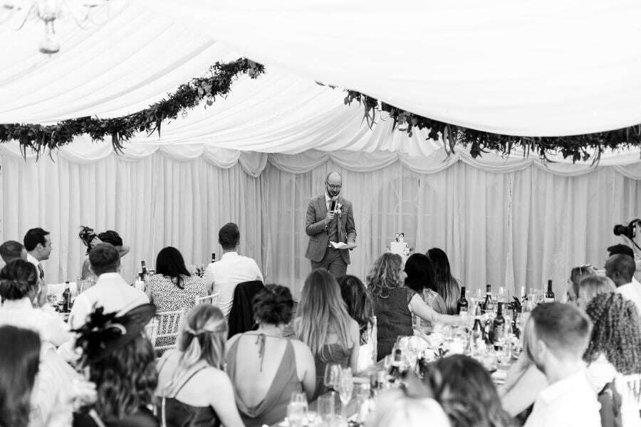 Wedding breakfast with guests at the table