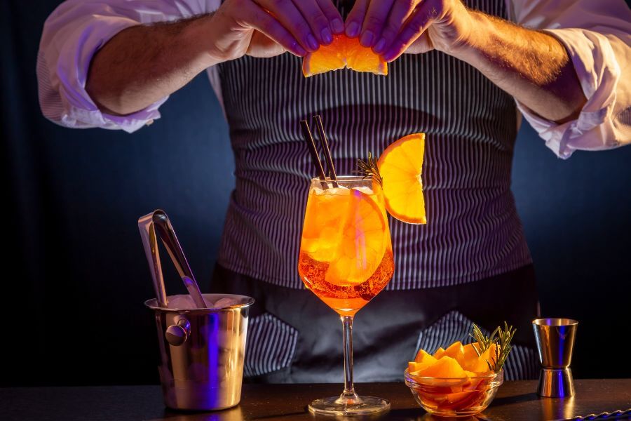 A cocktail bar set up for a dinner party