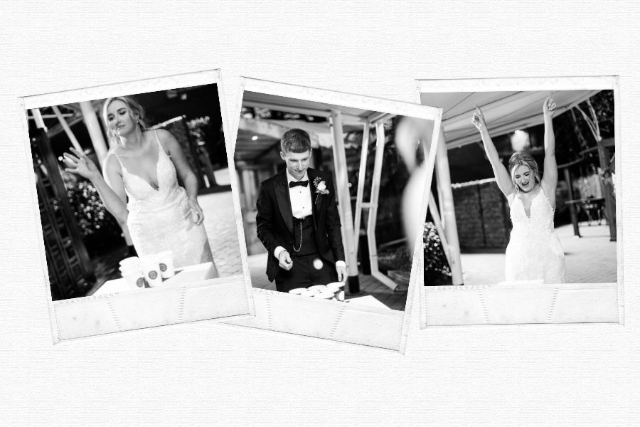 Wedding guests playing beer pong at the evening reception