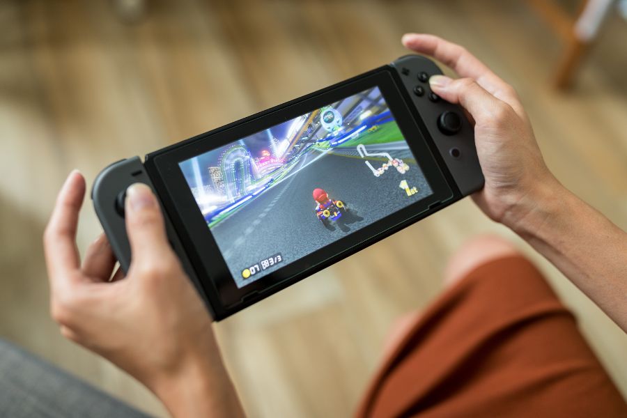 Office party games station with video game consoles
