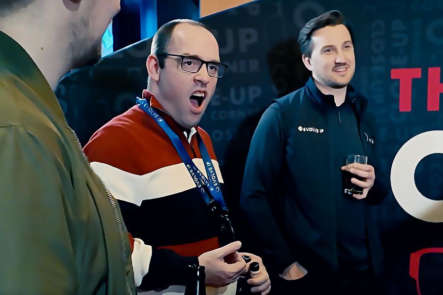 Guests reacting to close-up magic at the Close-Up Corner during Evolve's Partner Day at the National Space Centre