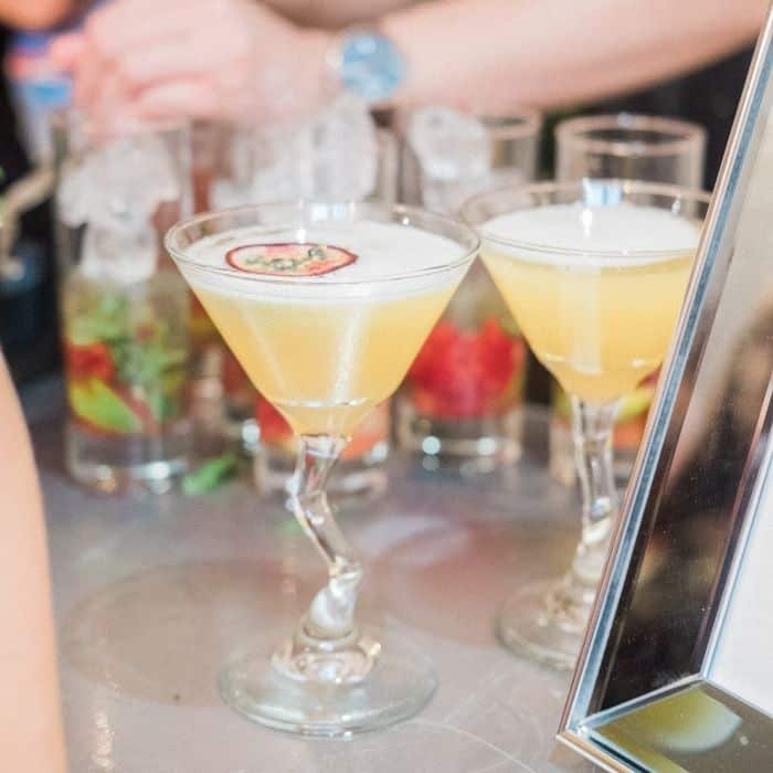 Finished cocktails at a wedding mixology class