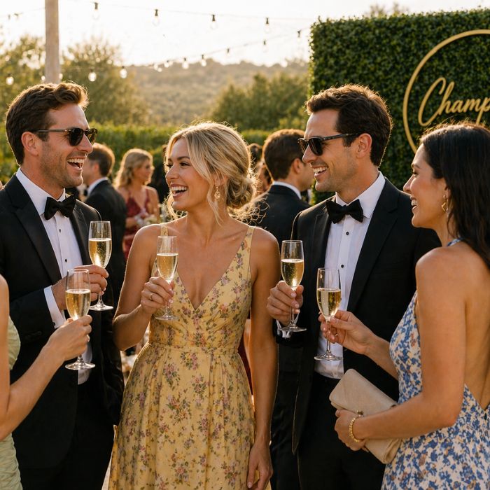 Champagne wall entertainment at a wedding drinks reception