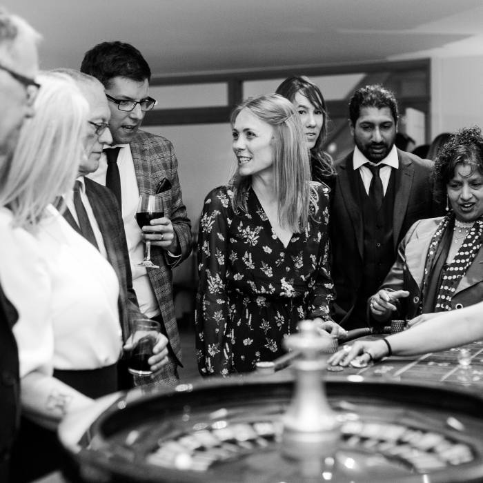 Wedding casino hire with roulette and blackjack tables for the evening reception