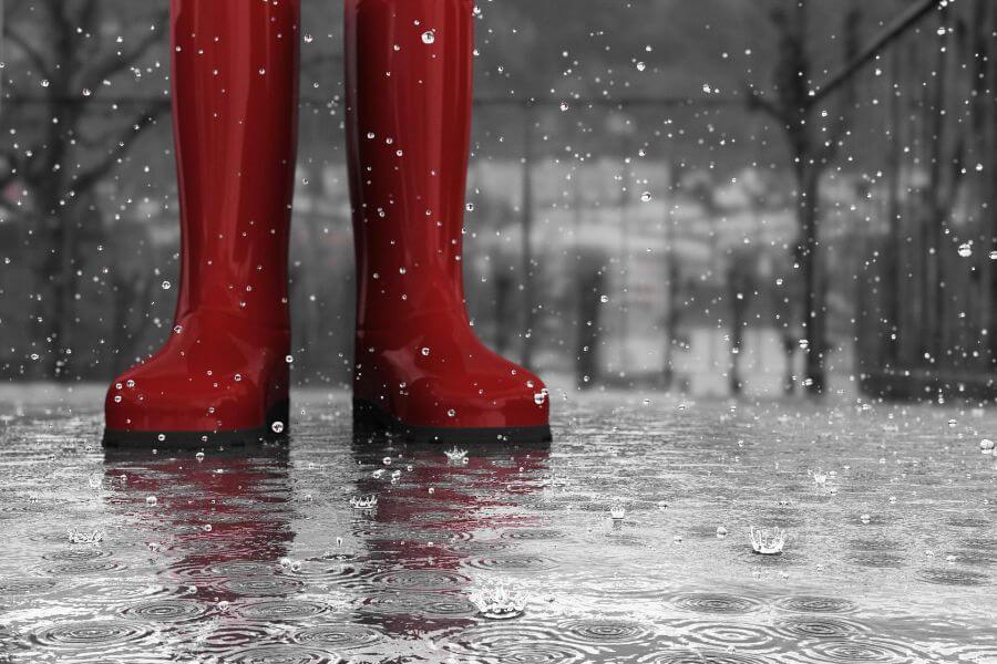 Dramatic rainy-day wedding photograph