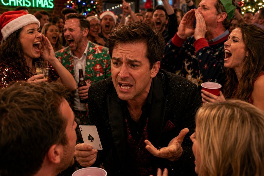 Loud chaotic Christmas party performance environment