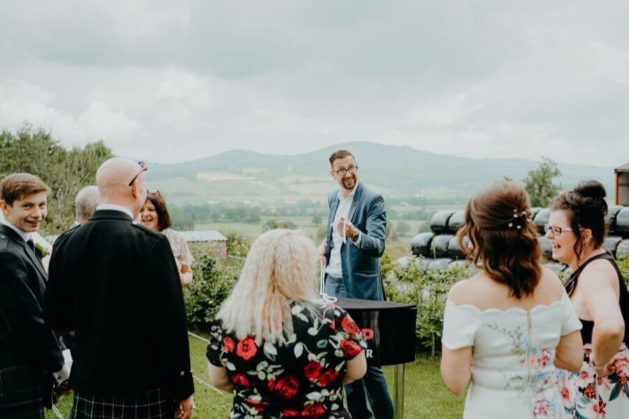 wedding entertainment at mythe barn