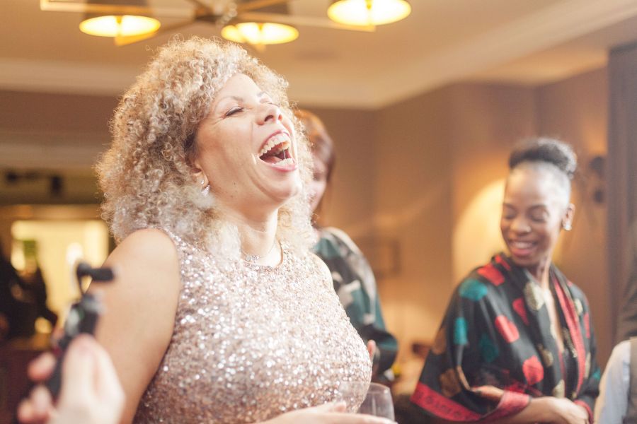 laughing lady at corporate function