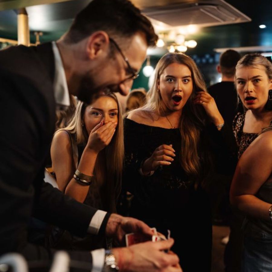 Guests reacting to close-up magic