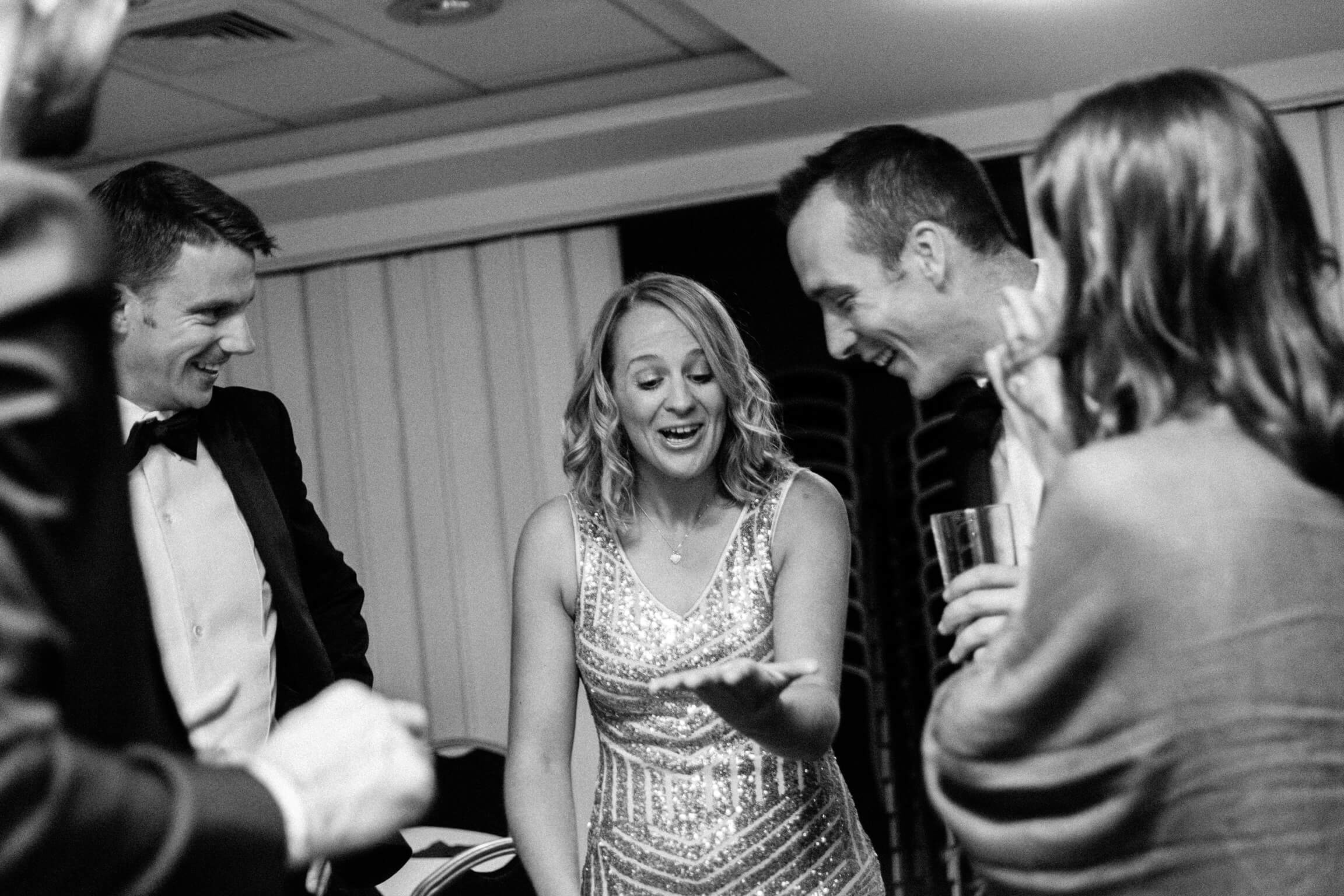 Energetic party crowd at a corporate event