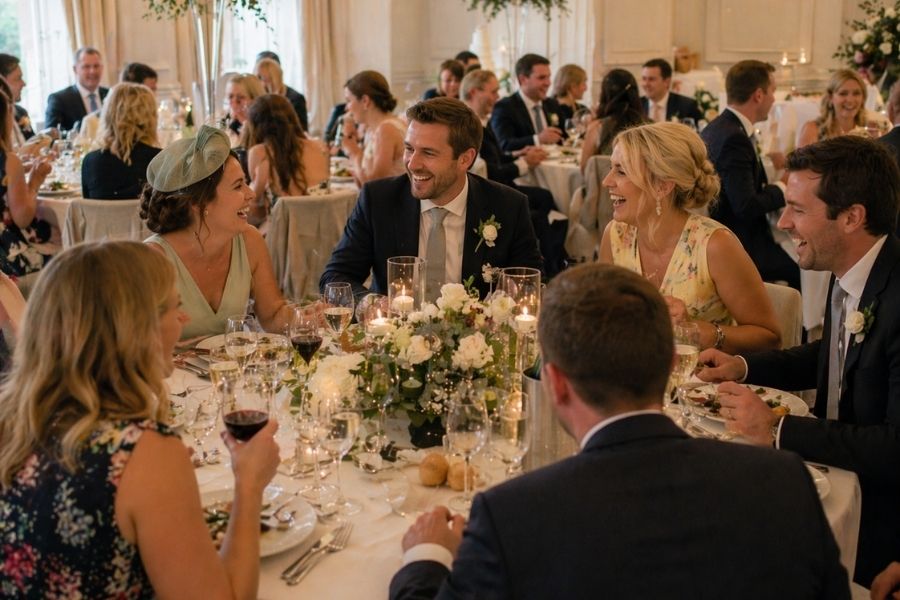 Close-up magic attempted during a wedding breakfast while guests are eating
